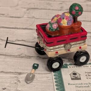 Gardening Club Flowers in Wagon Trinket Box Porcelain
